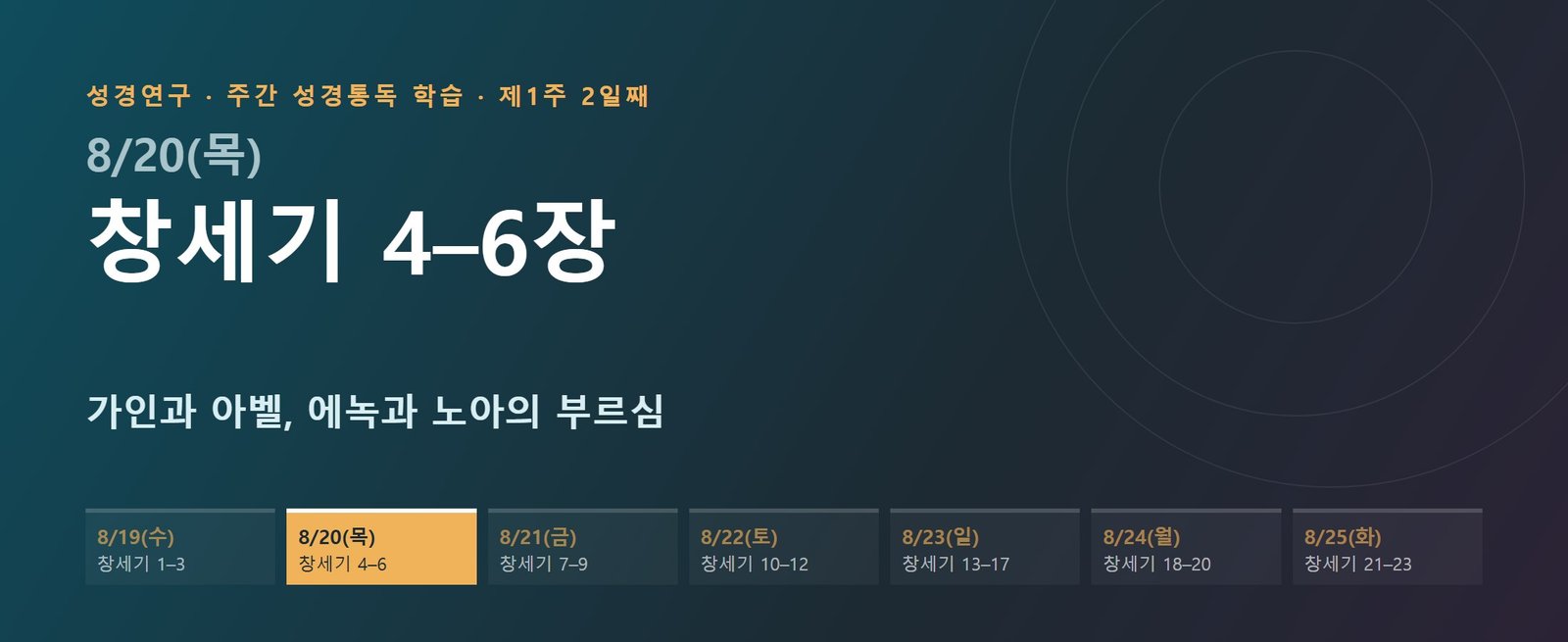창세기 4–6장 성경통독 해설 — 가인과 아벨, 에녹과 노아의 부르심 (제1주 2일째)