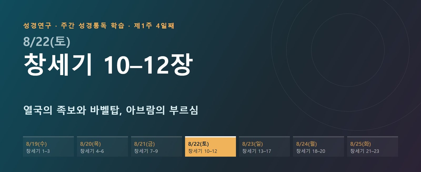 창세기 10–12장 성경통독 해설 — 열국의 족보와 바벨탑, 아브람의 부르심 (제1주 4일째)