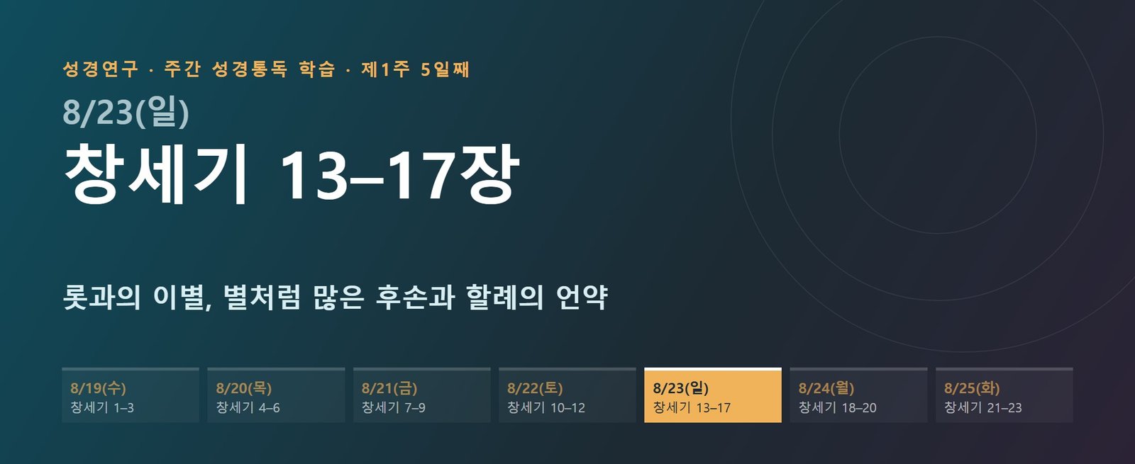 창세기 13–17장 성경통독 해설 — 롯과의 이별, 별처럼 많은 후손과 할례의 언약 (제1주 5일째)