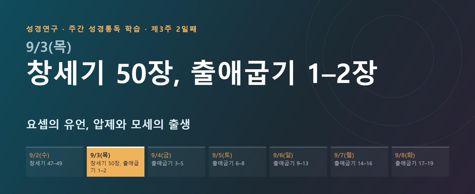 창세기 50장, 출애굽기 1–2장 성경통독 해설 — 요셉의 유언, 압제와 모세의 출생 (제3주 2일째)
