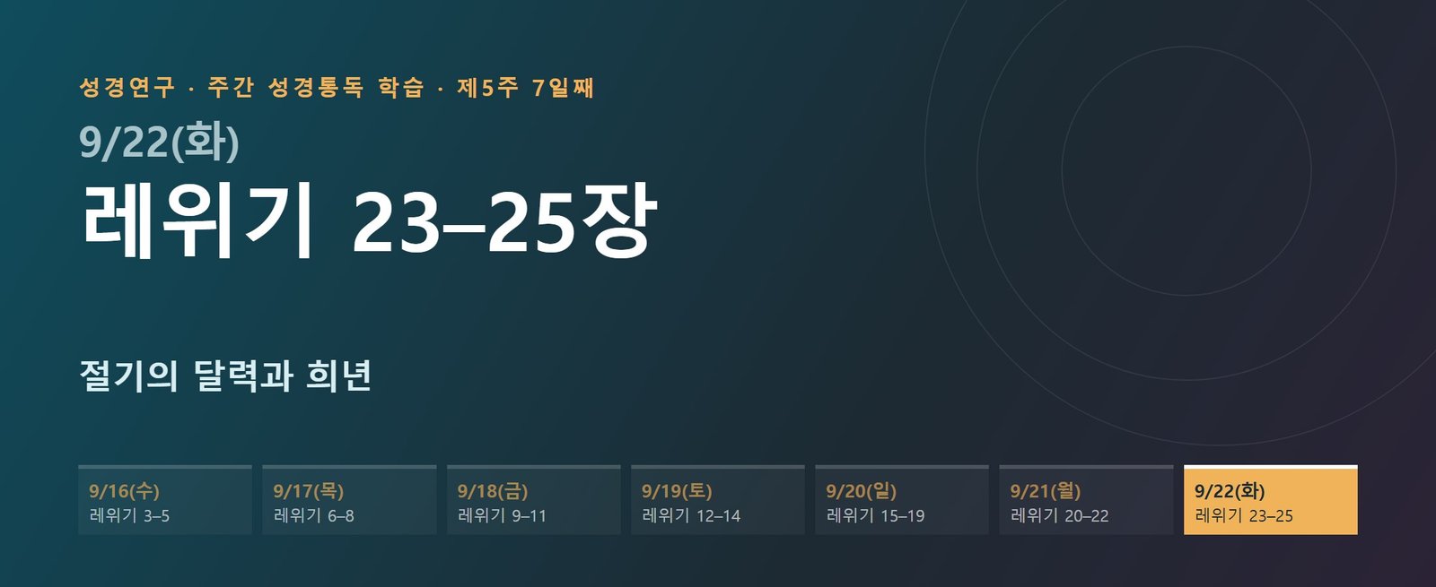 레위기 23–25장 성경통독 해설 — 절기의 달력과 희년 (제5주 7일째)