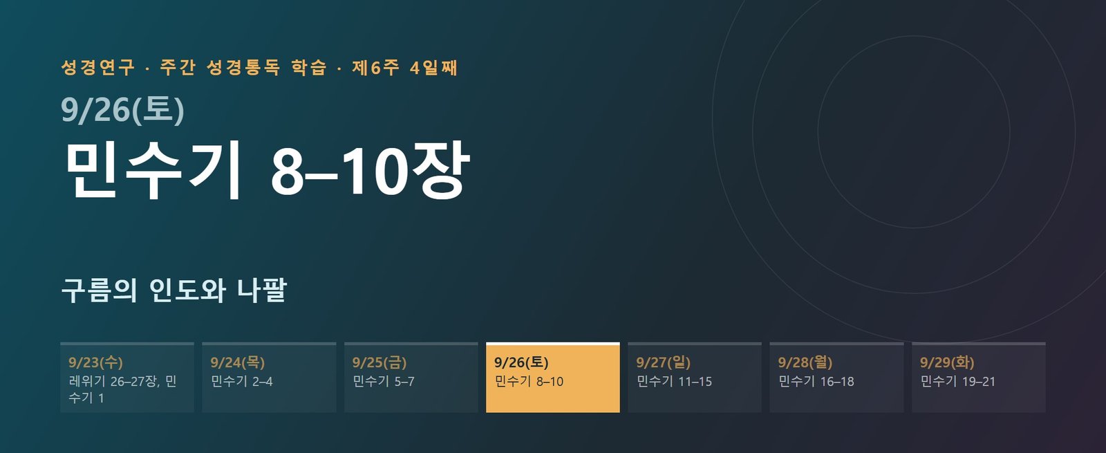 민수기 8–10장 성경통독 해설 — 구름의 인도와 나팔 (제6주 4일째)