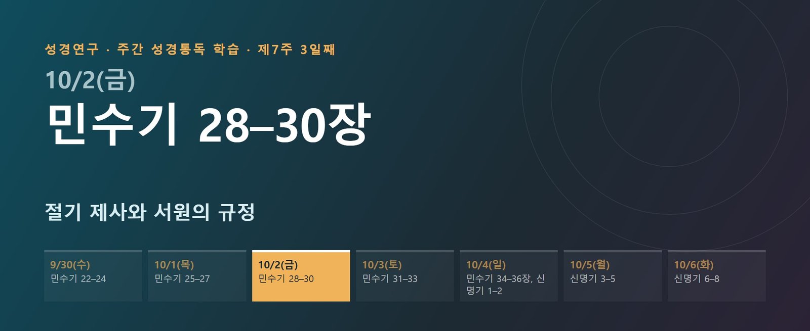 민수기 28–30장 성경통독 해설 — 절기 제사와 서원의 규정 (제7주 3일째)