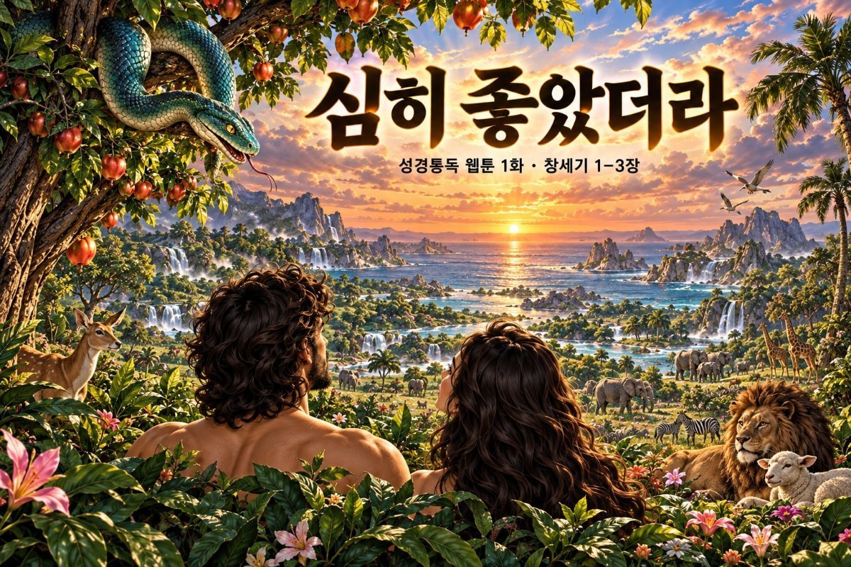 성경통독 웹툰 1화 — 창세기 1–3장 · 보시기에 좋았더라